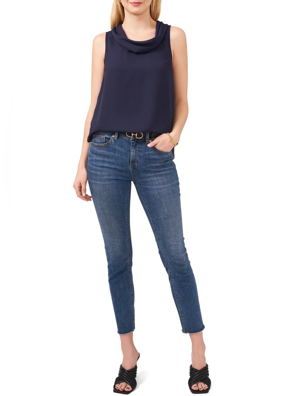 NWT Vince Camuto Navy Sleeveless Cowl Neck Top